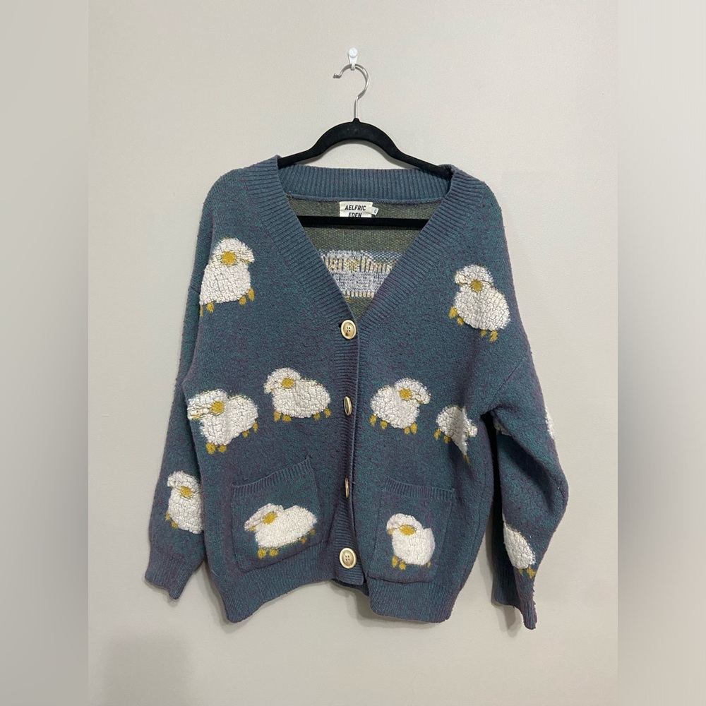 Aelfric Eden Sheep Button Front Oversized Knit Cardigan